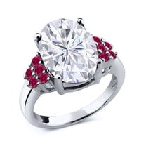 Gem Stone King 925 Sterling Silver Red Created Ruby Ring Set with Oval Moissanite (5.65 Cttw) (Size 7)