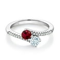 thumbnail image 1 of Gem Stone King 925 Sterling Silver Red Created Ruby and Sky Blue Aquamarine Bypass Ring for Women (0.74 Cttw, Gemstone July Birthstone, Round 4MM, Available in Size 5, 6, 7, 8, 9), 1 of 4
