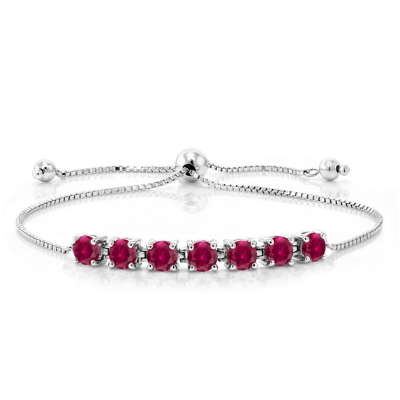Gem Stone King 925 Sterling Silver Red Created Ruby Tennis Bracelet for Women (2.80 Cttw, Round 4.5MM, Fully Adjustable up to 9 inch)