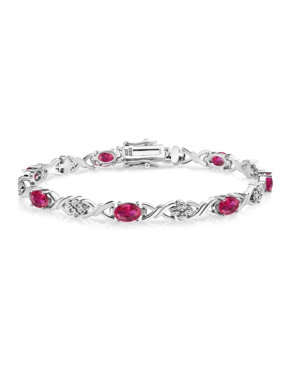 4.00 Cttw Red Created Ruby Tennis Bracelet for Women | 925 Sterling Silver | Gemstone July Birthstone | Oval 6X4MM | 7 inch | Fine Jewelry Gifts for Women Mom Wife Her