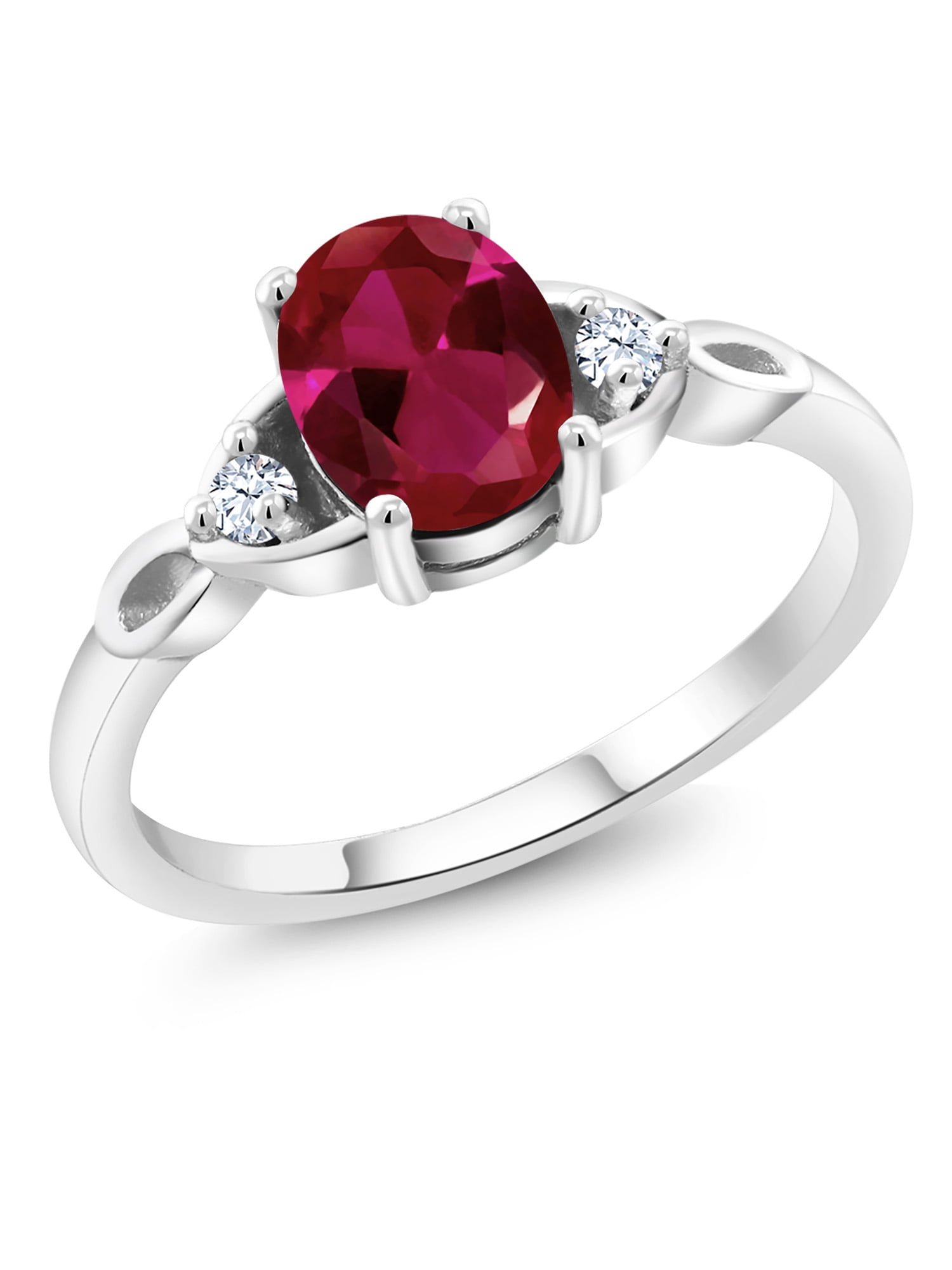 Gem Stone King 925 Sterling Silver Red Created Ruby and White Created ...