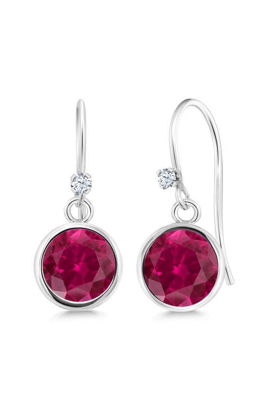 925 Sterling Silver Red Created Ruby White Created Sapphire 925 Silver Dangle Earrings for Women (2.02 cttw, Round 6MM)