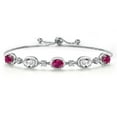 thumbnail image 1 of Gem Stone King 925 Sterling Silver Red Created Ruby and White Created Sapphire Bracelet for Women | 4.55 Cttw | Gemstone July Birthstone | Oval 7X5MM | Fully Adjustable 9 inch, 1 of 6