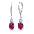thumbnail image 1 of Gem Stone King 925 Sterling Silver Red Created Ruby and White Created Sapphire Dangle Earrings for Women with Lab Grown Diamond (4.53 Cttw, Oval 9X7MM), 1 of 6