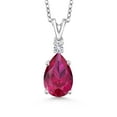 thumbnail image 1 of Gem Stone King 925 Sterling Silver Red Created Ruby and White Created Sapphire Pendant Necklace for Women | 3.05 Cttw | Pear Shape 12X8MM | with 18 inch Silver Chain, 1 of 4