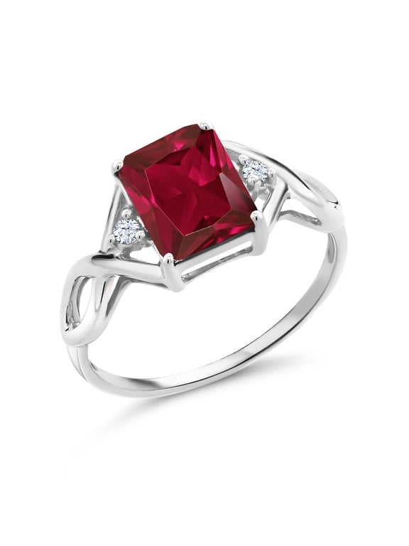 925 Sterling Silver Red Created Ruby and White Created Sapphire Ring for Women (2.83 Cttw, Gemstone Birthstone, Size 7)