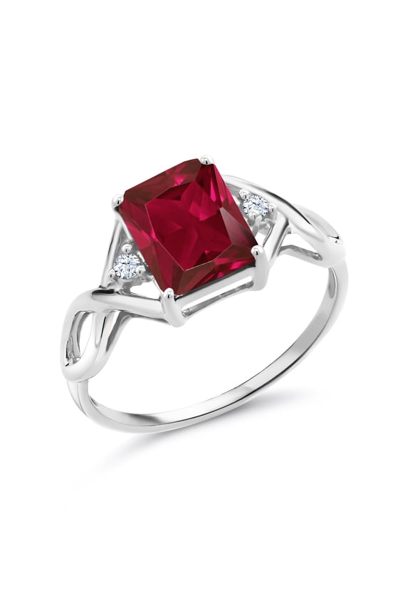 925 Sterling Silver Red Created Ruby and White Created Sapphire Ring for Women (2.83 Cttw, Gemstone Birthstone, Size 5)
