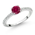 thumbnail image 1 of Gem Stone King 925 Sterling Silver Red Created Ruby and White Lab Grown Diamond Engagement Wedding Anniversary Ring for Women (0.69 Cttw, Round 5MM, Available in Size 5, 6, 7, 8, 9), 1 of 6