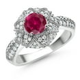 thumbnail image 1 of Gem Stone King 925 Sterling Silver Red Created Ruby and White Moissanite Engagement Ring for Women (1.39 Cttw, Center 6MM, Gemstone July Birthstone, Available in Size 5, 6, 7, 8, 9), 1 of 6