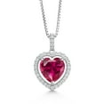 thumbnail image 1 of Gem Stone King 925 Sterling Silver Red Created Ruby and White Moissanite Pendant Necklace for Women (8.44 Cttw, Heart Shape 12MM, with 18 inch Silver Chain), 1 of 3
