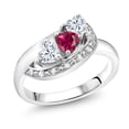 thumbnail image 1 of Gem Stone King 925 Sterling Silver Red Created Ruby White Moissanite and White Created Sapphire Engagement Ring for Women (0.82 Cttw, Gemstone July Birthstone, Heart Shape 4MM, Size 9), 1 of 4