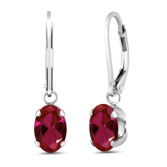 Gem Stone King 925 Sterling Silver Red Created Ruby Women Earrings (2.84 Ct Oval 8X6MM)