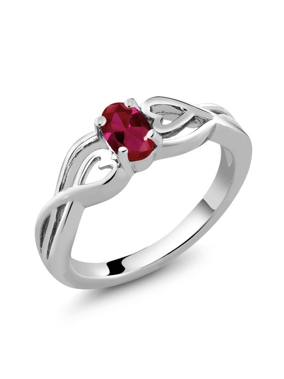 925 Sterling Silver Red Created Ruby Women Engagement Ring 0.50 Ct Oval