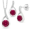thumbnail image 1 of Gem Stone King 925 Sterling Silver Red Created Ruby and Diamond Pendant and Earrings Jewelry Set for Women (2.34 Cttw, with 18 inch Chain), 1 of 4