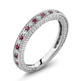 thumbnail image 1 of Gem Stone King 926 Sterling Silver Red Created Ruby and White Created Sapphire Wedding Band Ring for Women | 0.48 Cttw | Wedding Engagement Anniversary Promise Ring for Women | Size 6, 1 of 4