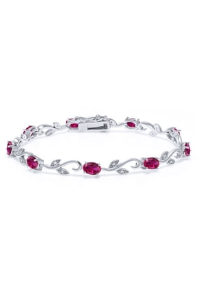 4.63 Cttw Red Created Ruby and White Diamond Greek Vine Tennis Bracelet for Women | 925 Sterling Silver | Oval 6X4MM | 7 inch | Fine Jewelry Gifts for Women Mom Wife Her