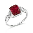 thumbnail image 1 of Gem Stone King 925 Sterling Silver Red Created Ruby and White Diamond Ring for Women (2.83 Ct Emerald Cut 9X7MM, Size 6), 1 of 5