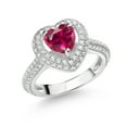 thumbnail image 1 of Gem Stone King 925 Sterling Silver Red Created Ruby and White Moissanite Heart Shape Ring for Women (1.58 Cttw, Size 7), 1 of 4