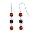 thumbnail image 1 of Gem Stone King 925 Sterling Silver Red Garnet and Black Sapphire 3 Stone French Wire Dangle Earrings for Women (5.38 Cttw, Gemstone January Birthstone, Round 5MM), 1 of 2