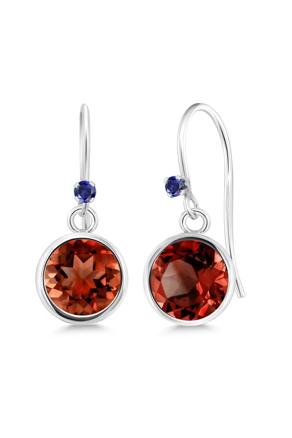 925 Sterling Silver Red Garnet Blue Created Sapphire 925 Sterling Silver Dangle Earrings for Women (2.02 cttw, Round 6MM)