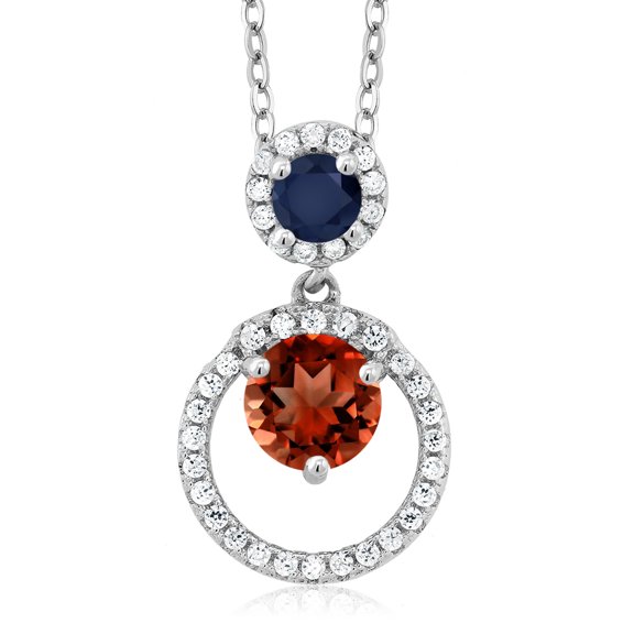 Gem Stone King 925 Sterling Silver Red Garnet and Blue Sapphire Pendant Necklace for Women (1.95 Cttw, Gemstone January Birthstone, Round 6MM and 4MM)