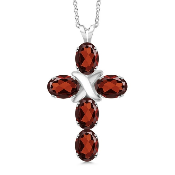 Gem Stone King 925 Sterling Silver Red Garnet Cross Pendant Necklace for Women (2.75 Cttw, Gemstone January Birthstone, Oval 6X4MM, With 18 inch Silver Chain)