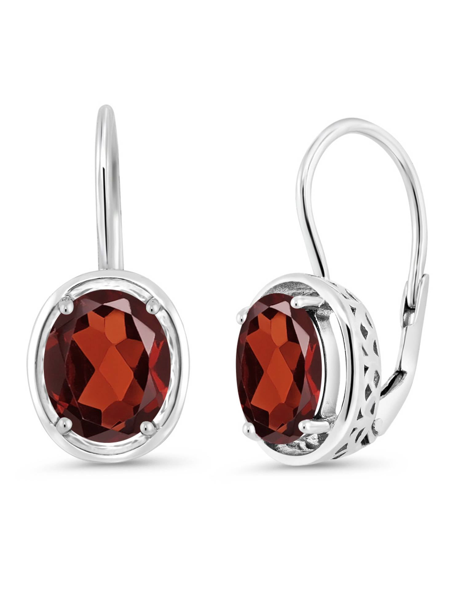 Gem Stone King 925 Sterling Silver Red Garnet Dangle Earrings for Women (3.60 Cttw, Gemstone Birthstone, Oval 9X7MM)