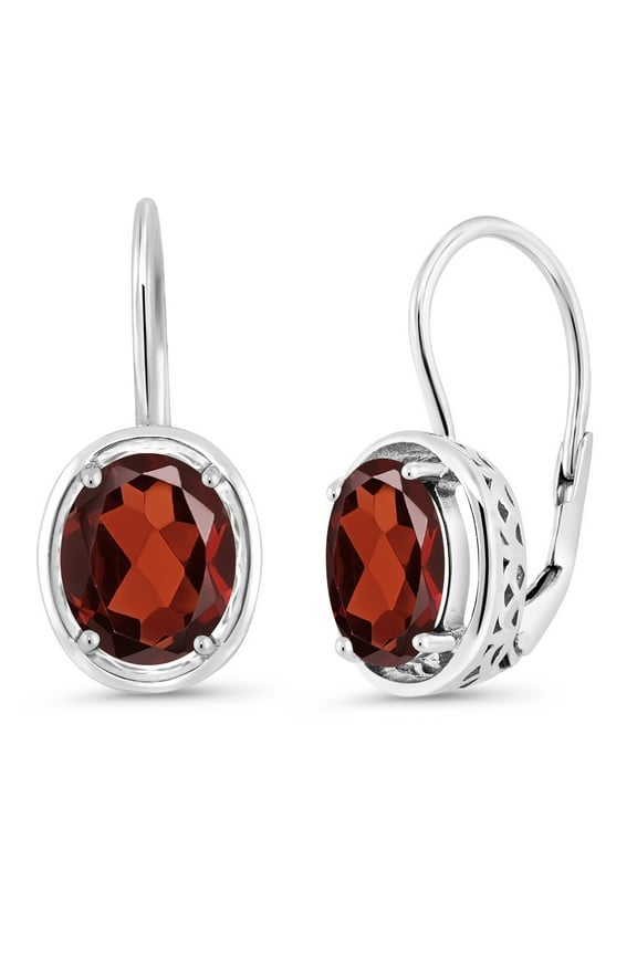 925 Sterling Silver Red Garnet Dangle Earrings for Women (3.60 Cttw, Gemstone Birthstone, Oval 9X7MM)