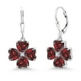 thumbnail image 1 of Gem Stone King 925 Sterling Silver Red Garnet Dangle Earrings for Women (8.02 Cttw, Gemstone January Birthstone, Heart Shape 6MM), 1 of 3