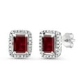 thumbnail image 1 of Gem Stone King 925 Sterling Silver Red Garnet Earrings for Women (4.38 Cttw, Gemstone Birthstone, Emerald Cut 8X6MM), 1 of 4
