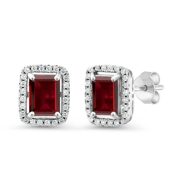 Gem Stone King 925 Sterling Silver Red Garnet Earrings for Women (4.38 Cttw, Gemstone Birthstone, Emerald Cut 8X6MM)