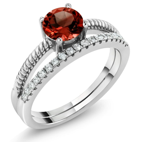Gem Stone King 925 Sterling Silver Red Garnet Engagement Engagement ...