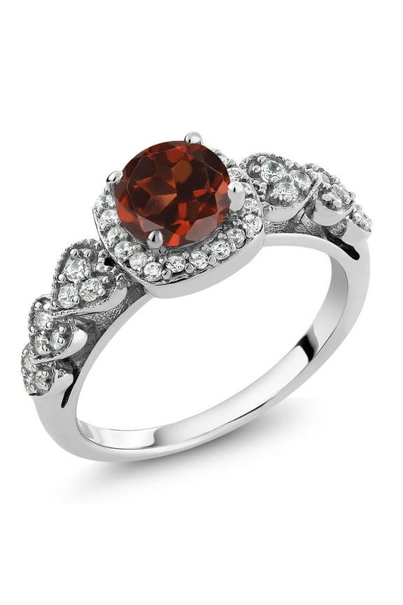 925 Sterling Silver Red Garnet Engagement Ring for Women (1.32 Cttw, Gemstone Birthstone, Round Cut 6MM, Gemstone Birthstone, Available in Size 5, 6, 7, 8, 9)