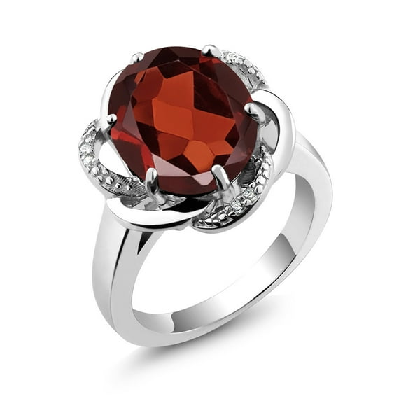 Gem Stone King 925 Sterling Silver Red Garnet Engagement Ring for Women (5.57 Cttw, Gemstone January Birthstone, Oval 12X10MM, Size 5)