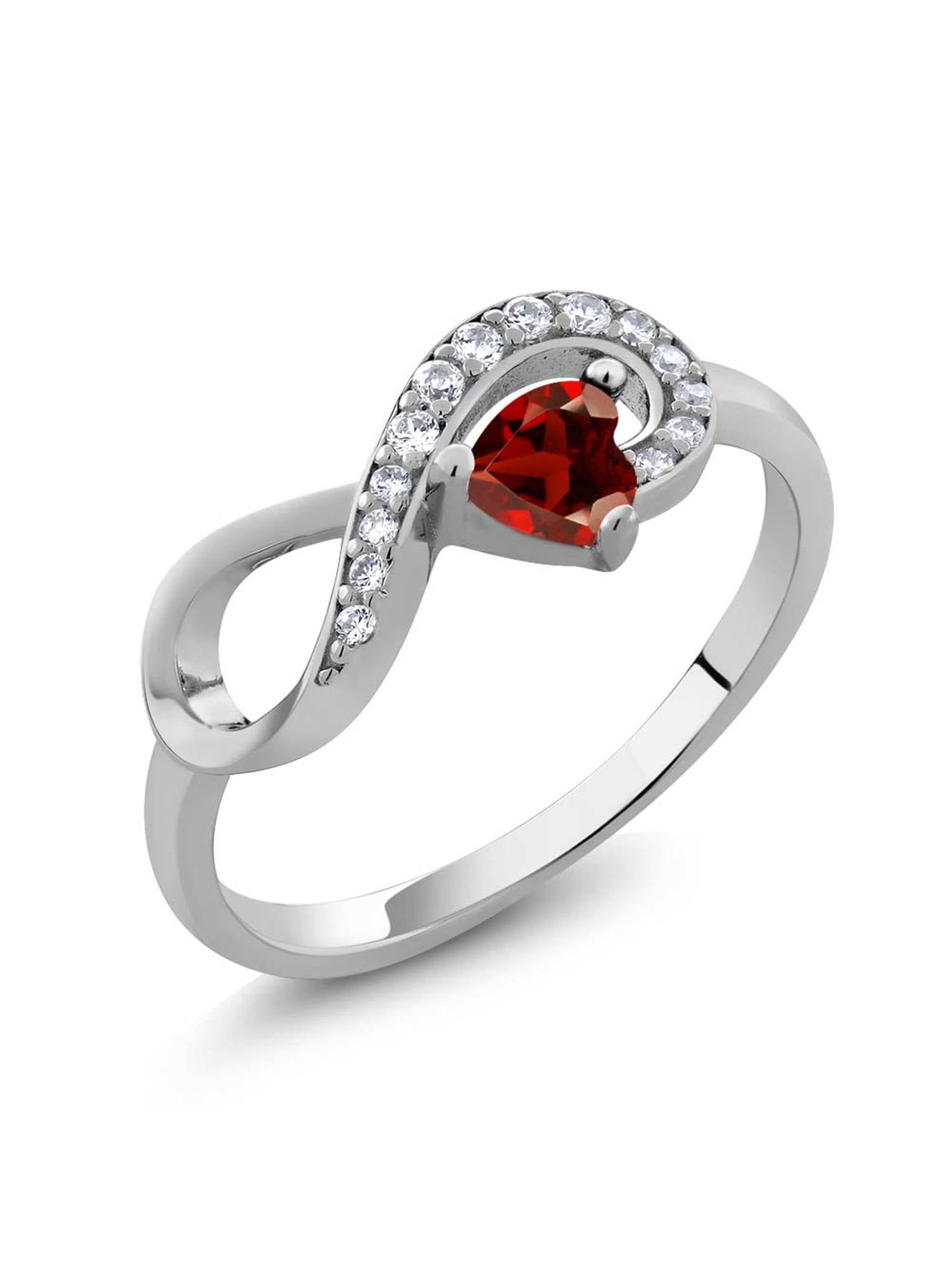 Gem Stone King 925 Sterling Silver Red Garnet Infinity Ring For Women (0.44  Cttw, Heart Shape 4MM, Gemstone January Birthstone, Size 6)