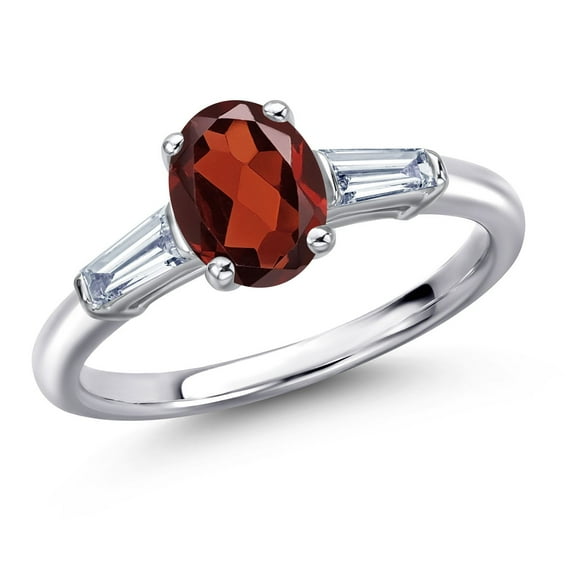 Gem Stone King 925 Sterling Silver Red Garnet and Lab Grown Diamond Engagement Ring for Women | 1.80 Cttw | Oval 8X6MM | Gemstone January Birthstone | Size 8