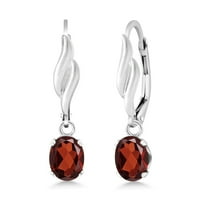 Gem Stone King 925 Sterling Silver Red Garnet Leverback Dangle Drop Earrings for Women (1.74 Cttw, Gemstone January Birthstone, Oval 7X5MM)