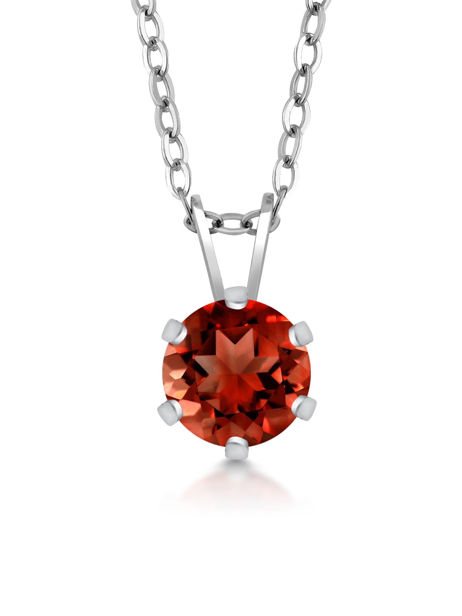 Gem Stone King 925 Sterling Silver Red Garnet Pendant Necklace for Women (1.00 Ct Round 6MM, Gemstone Birthstone, with 18 inch Silver Chain)