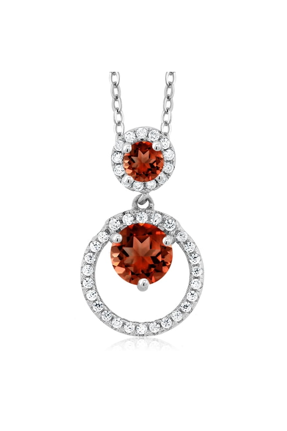 925 Sterling Silver Red Garnet Pendant Necklace for Women (1.97 Cttw, Gemstone January Birthstone, Round 6MM and 4MM)