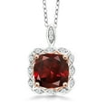 thumbnail image 1 of Gem Stone King 925 Sterling Silver Red Garnet Pendant Necklace for Women (2.91 Cttw, Cushion Cut 8MM, Gemstone Birthstone, with 18 inch Silver Chain), 1 of 5