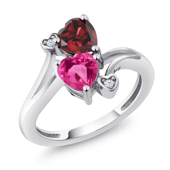 Gem Stone King 925 Sterling Silver Red Garnet Pink Created Sapphire Ring for Women (1.83 Cttw, Heart Shape 6MM, Gemstone January Birthstone, Size 8)