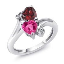 Gem Stone King 925 Sterling Silver Red Garnet Pink Created Sapphire and White Moissanite Ring for Women (1.83 Cttw, Heart Shape 6MM, Gemstone January Birthstone, Size 7)