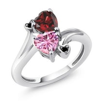 Gem Stone King 925 Sterling Silver Red Garnet Pink Moissanite and Black Diamond Ring for Women (1.83 Cttw, Heart Shape 6MM, Gemstone January Birthstone, Size 6)