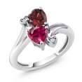 thumbnail image 1 of Gem Stone King 925 Sterling Silver Red Garnet Red Created Ruby Ring for Women (1.89 Cttw, Heart Shape 6MM, Gemstone January Birthstone, Size 5), 1 of 6