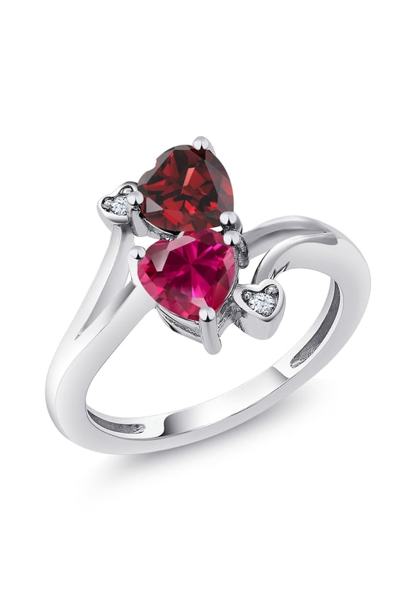 925 Sterling Silver Red Garnet Red Created Ruby Ring for Women (1.89 Cttw, Heart Shape 6MM, Gemstone January Birthstone, Size 5)