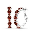 thumbnail image 1 of Gem Stone King 925 Sterling Silver Red Garnet and Red Garnet Hoop Earrings for Women (4.08 Cttw, Round 4MM and 1.9MM, Gemstone Birthstone 1 inch Diameter), 1 of 4
