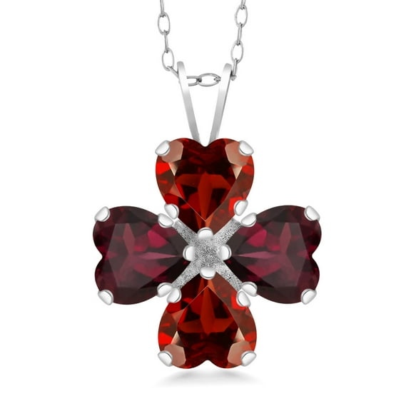 Gem Stone King 925 Sterling Silver Red Garnet and Red Rhodolite Garnet 4 Heart Shape Gemstone January Birthstone Pendant Necklace for Women (3.24 Cttw, 6MM Heart, with 18 inch Silver Chain)