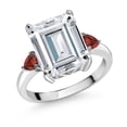thumbnail image 1 of Gem Stone King 925 Sterling Silver Red Garnet Ring Set with Emerald Cut Moissanite (7.78 Cttw) (Size 7), 1 of 3