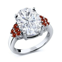 Gem Stone King 925 Sterling Silver Red Garnet Ring Set with Oval Moissanite (5.63 Cttw) (Size 5)
