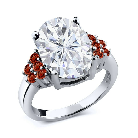 Gem Stone King 925 Sterling Silver Red Garnet Ring Set with Oval Moissanite (5.63 Cttw) (Size 5)